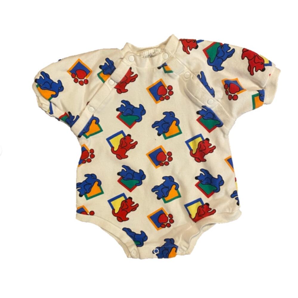 Vintage 90s Rumble Tumble Dog Print Bodysuit 6-9M Retro Cotton